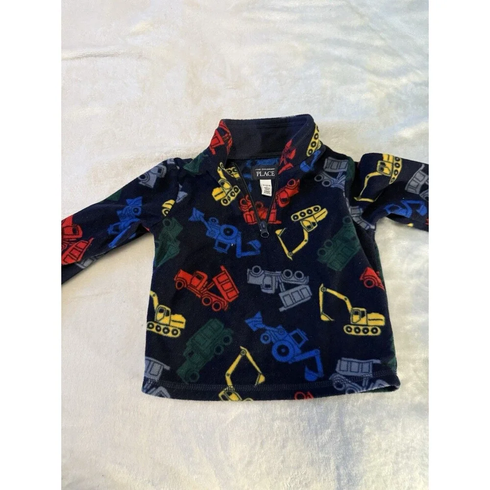The Children’s Place Fleece Pullover 18-24M Construction Trucks Quarter Zip Boys